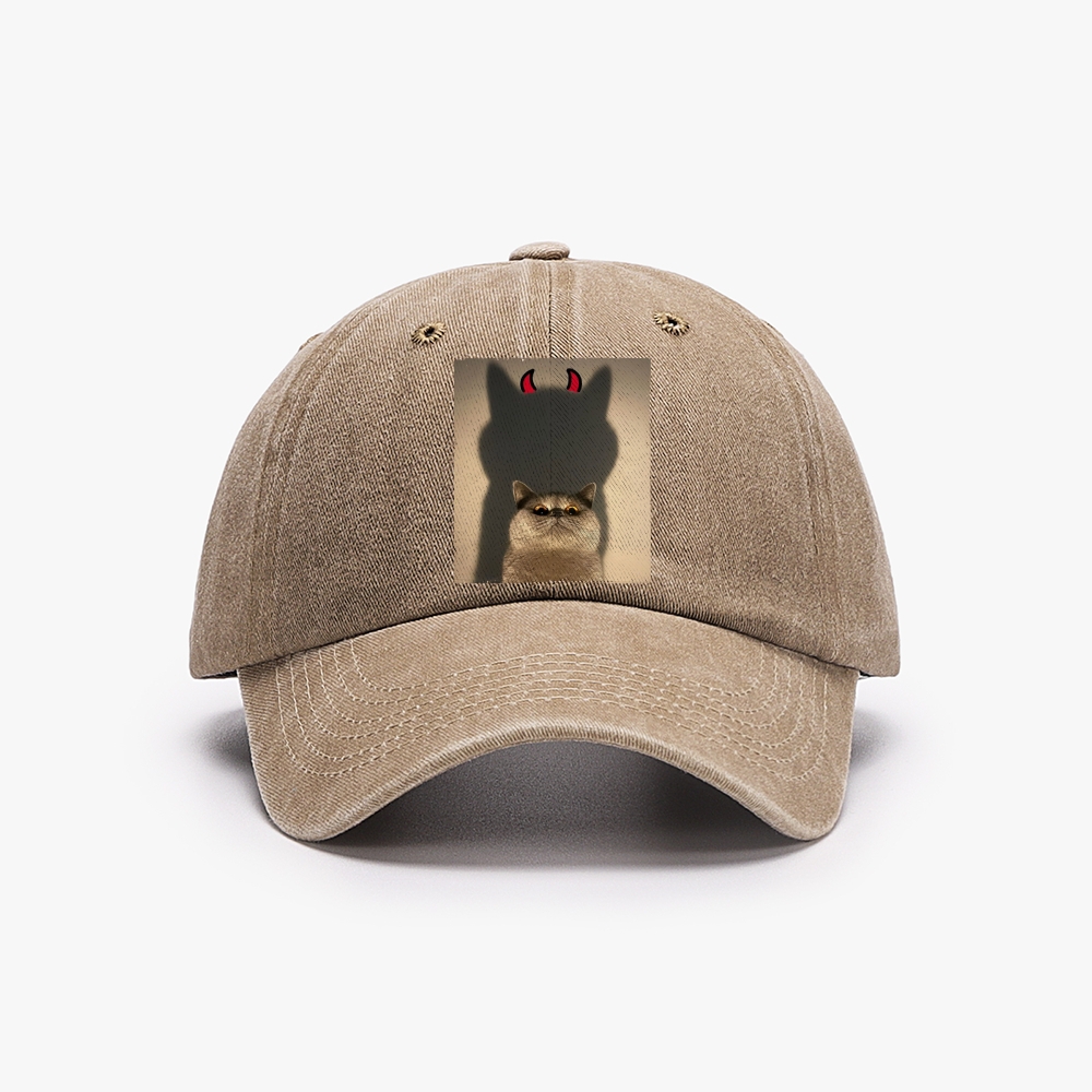 Demon Shadow Cat Meme Retro Washed Baseball Cap