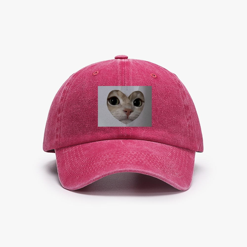 Heart Cutout Cat Face Retro Washed Baseball Cap