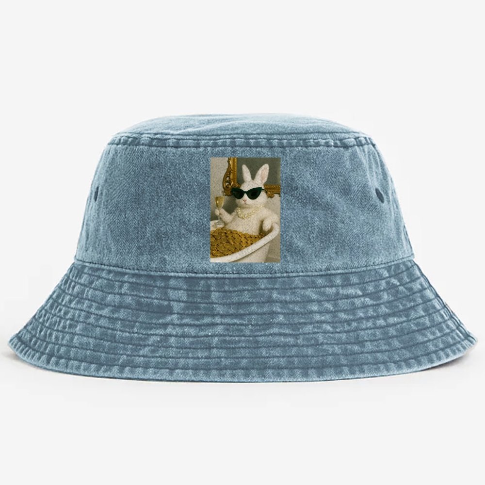 Bathtub Gold Coins Bunny Retro Vintage Washed Bucket Hat
