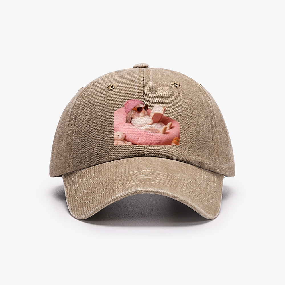 Bunny Bookish Rabbit Retro Washed Baseball Cap
