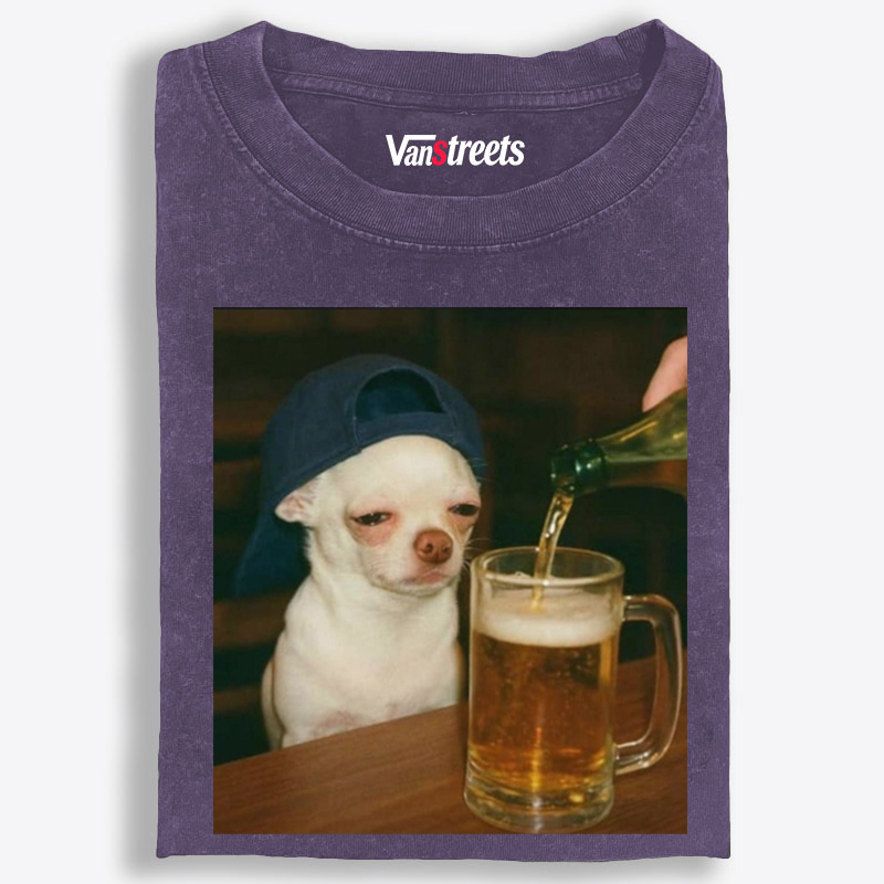 Chihuahua Beer Pour Meme Retro Washed T-Shirt | 100% Cotton | Streetwear Essential