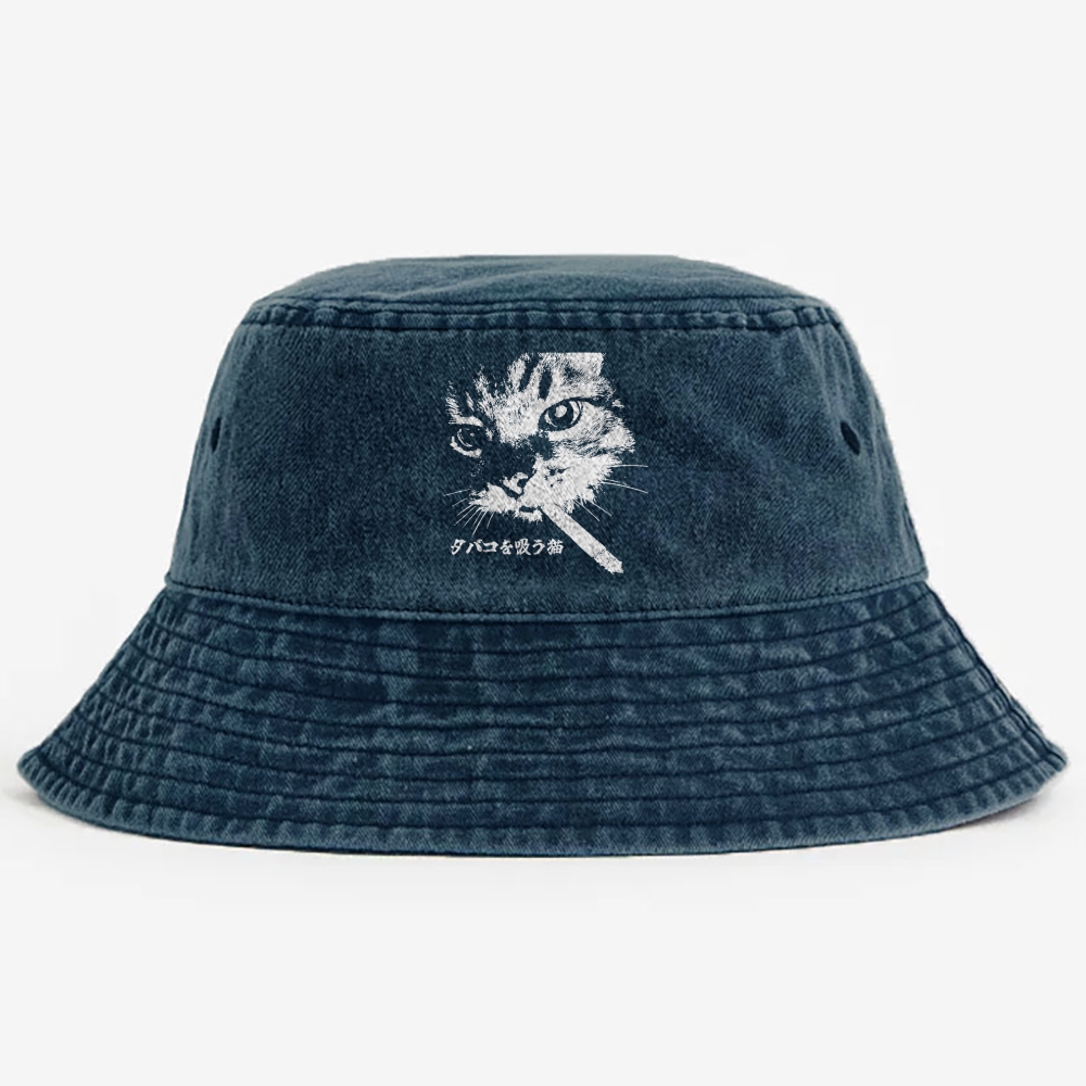Rebel Smoker Cat Rebel Smoker CatRetro Vintage Washed Bucket Hat