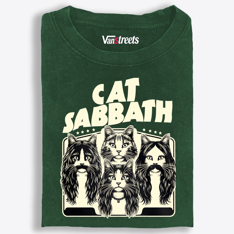 Cat Sabbath (Band Portrait) Retro Washed T-Shirt | 100% Cotton | Streetwear Essential