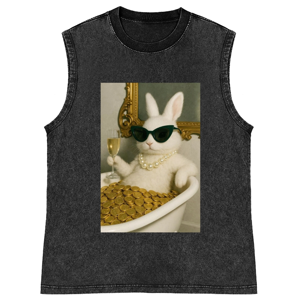 Bathtub Gold Coins Bunny Retro Washed Tank Top