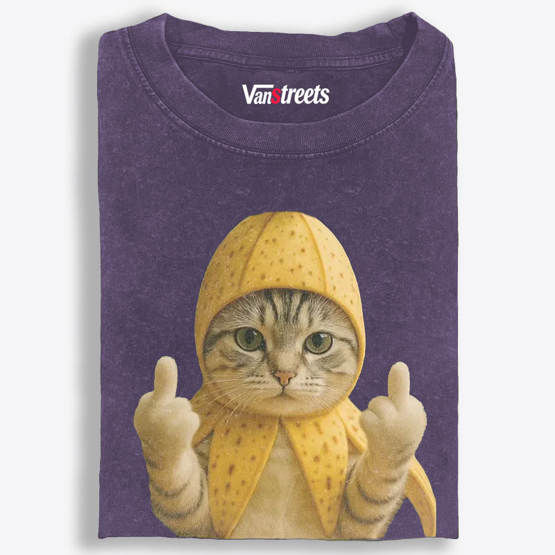 Banana Cat Middle Finger Meme Retro Washed T-Shirt | 100% Cotton | Streetwear Essential
