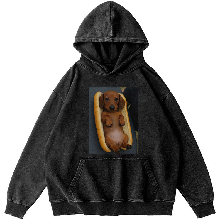 Hot Dog Dachshund Meme Retro Washed Hoodie