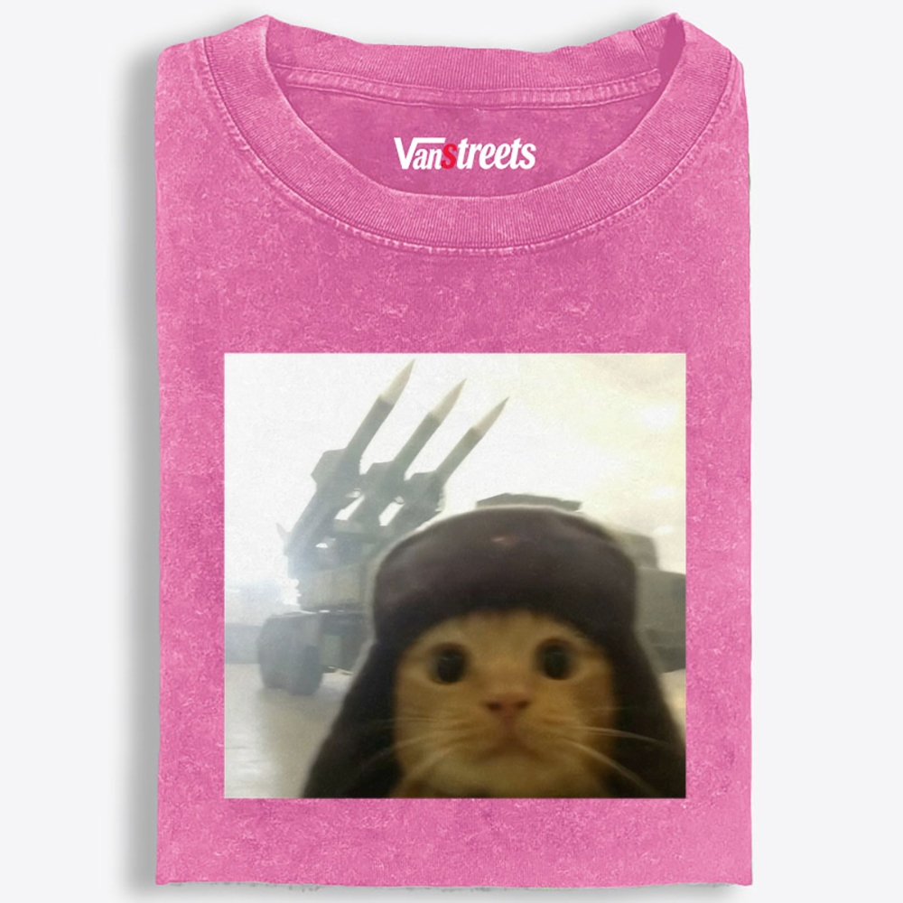 Cat with Missiles Hardcore Meme Retro Washed T-Shirt | 100% Cotton | Streetwear Essential