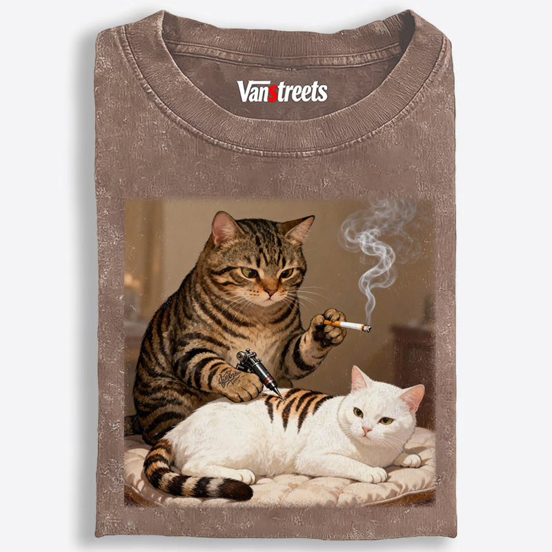 Cat Tattoo Artist Retro Washed T-Shirt | 100% Cotton | Streetwear Essential