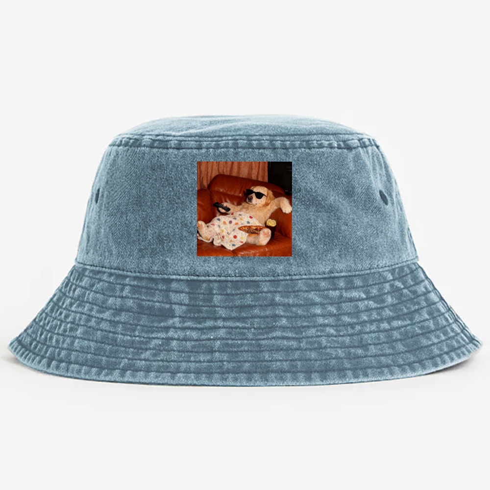 Golden Retriever Relaxing On Couch Retro Vintage Washed Bucket Hat