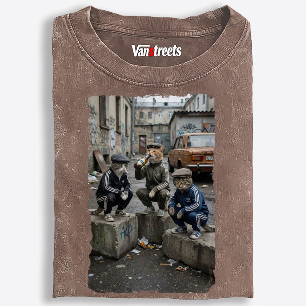 Slav Cat Crew Hardcore Retro Washed T-Shirt | 100% Cotton | Streetwear Essential