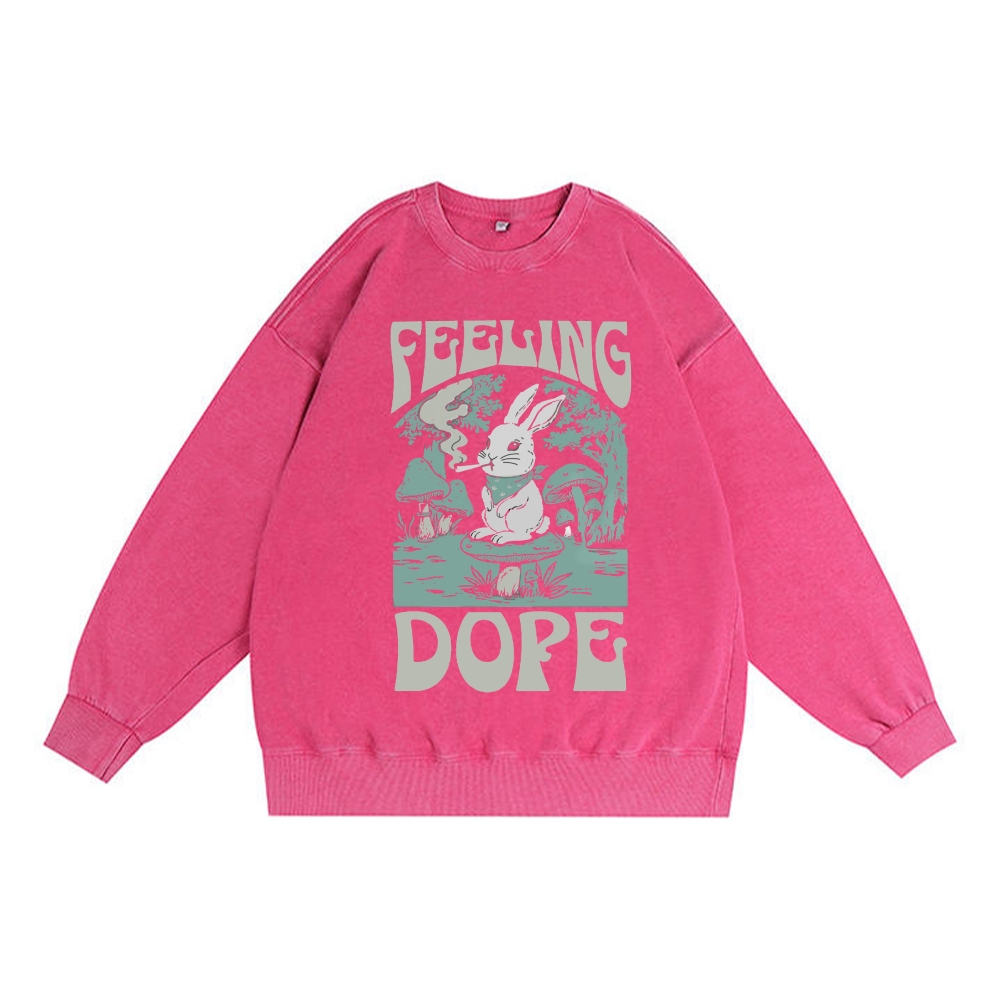 Bunny Feeling Dope Rabbit Retro Premium Washed Cotton Crewneck Sweatshirt