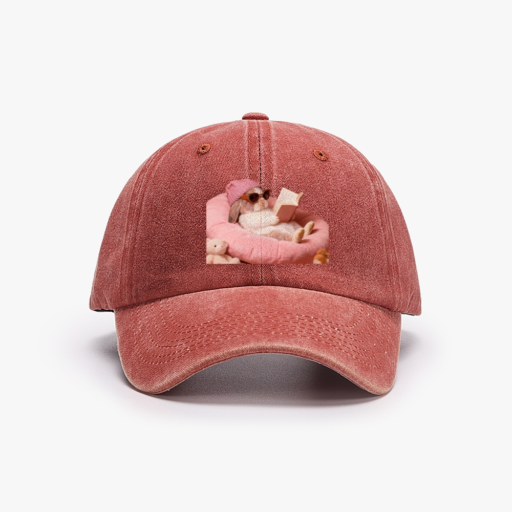 Bunny Bookish Rabbit Retro Washed Baseball Cap