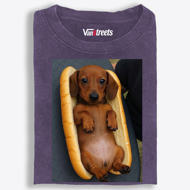 Hot Dog Dachshund Meme Retro Washed T-Shirt | 100% Cotton | Streetwear Essential