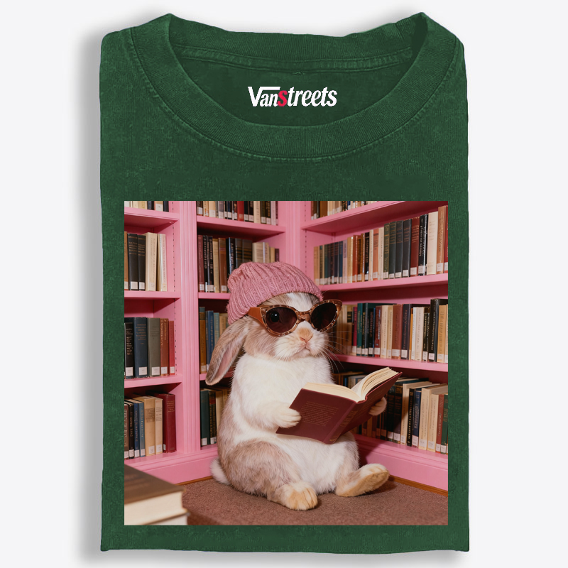 Bunny Bookish Rabbit Retro Washed T-Shirt | 100% Cotton | Streetwear Essential