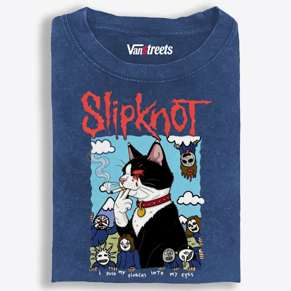 Slipknot Cat Smoking Parody Retro Washed T-Shirt | 100% Cotton | Streetwear Essential