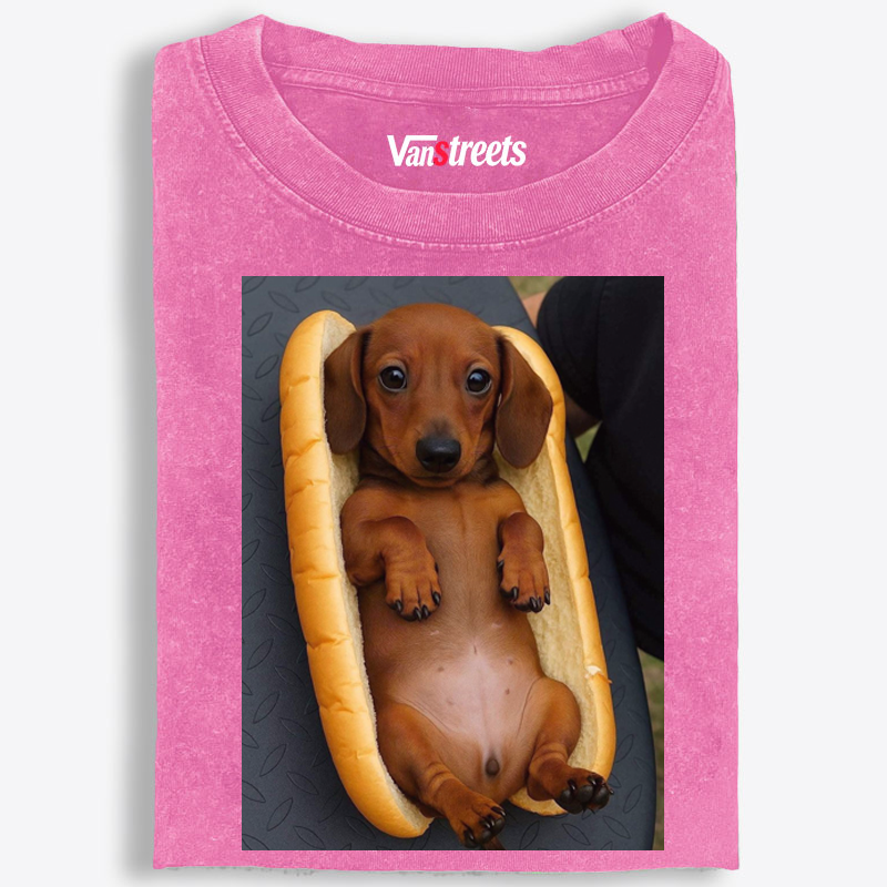 Hot Dog Dachshund Meme Retro Washed T-Shirt | 100% Cotton | Streetwear Essential