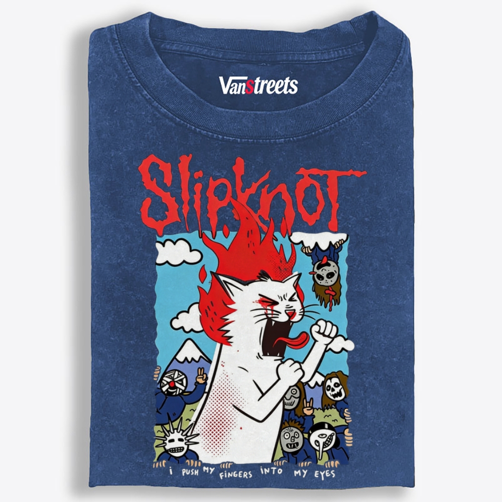 Slipknot Fire Cat Parody Retro Washed T-Shirt | 100% Cotton | Streetwear Essential