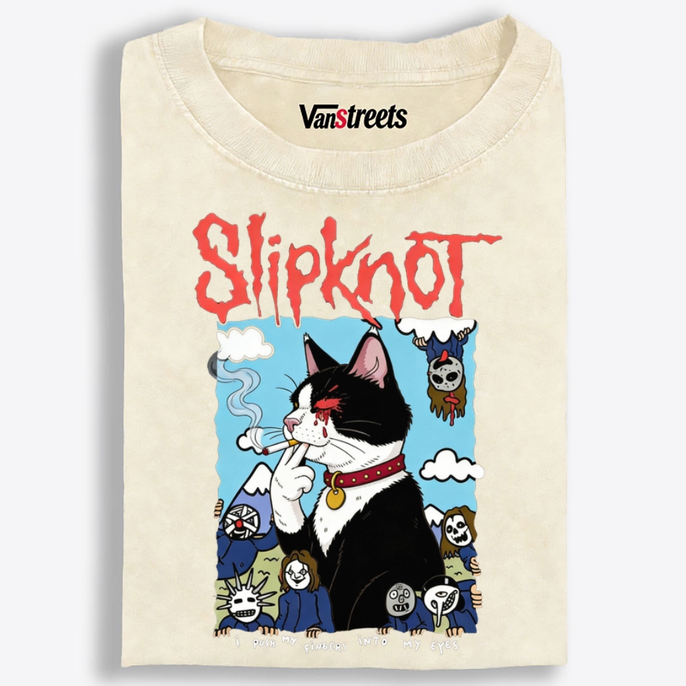 Slipknot Cat Smoking Parody Retro Washed T-Shirt | 100% Cotton | Streetwear Essential