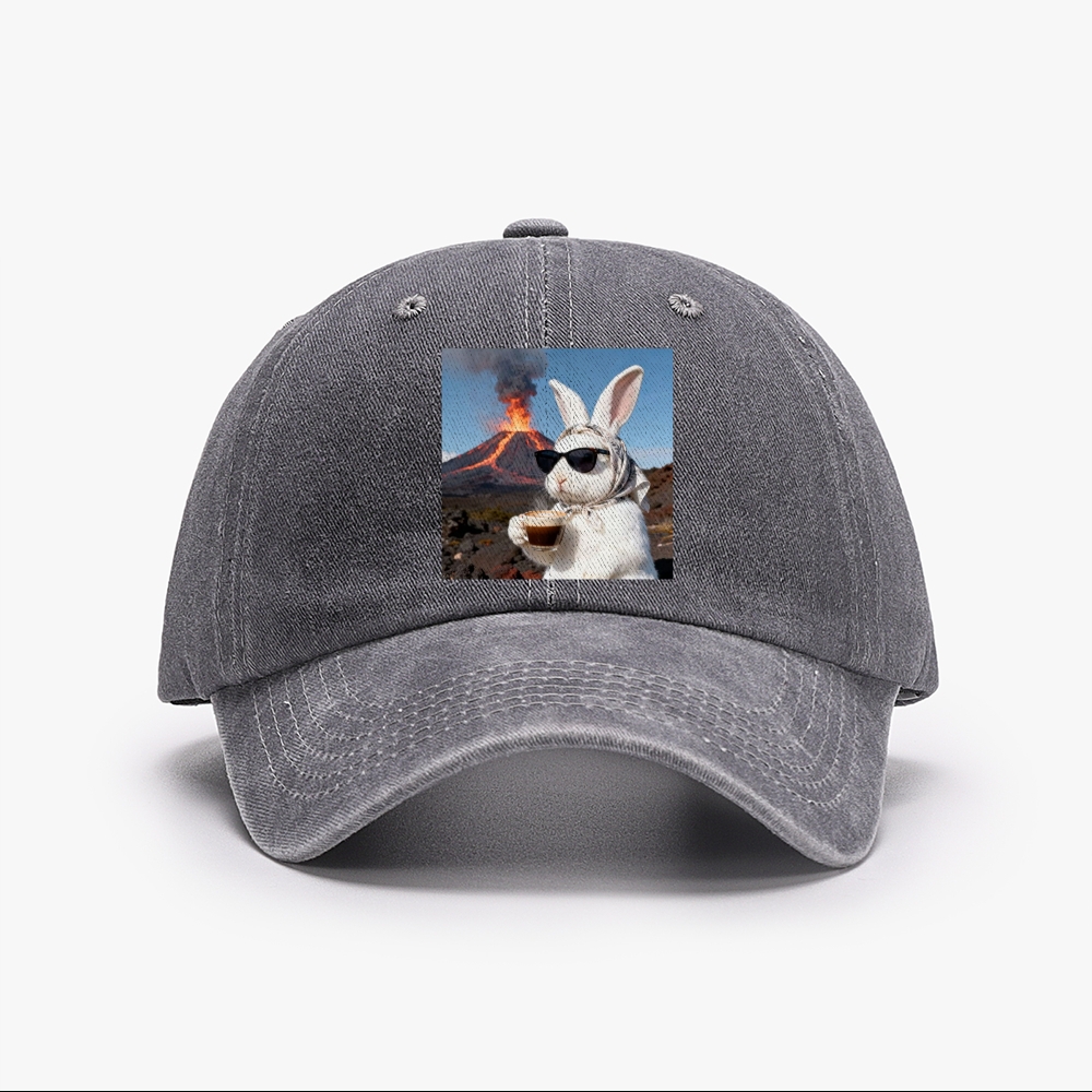 Volcano Coffee Bunny Retro Washed Baseball Cap