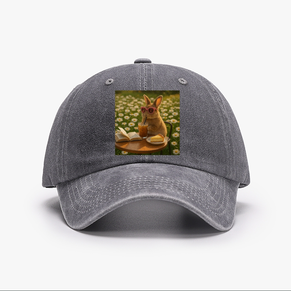 Daisy Afternoon Tea Bunny Meme Retro Washed Baseball Cap