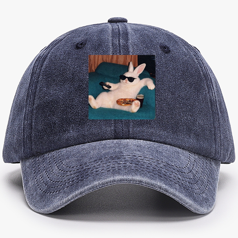 Couch Potato Bunny Retro Washed Baseball Cap
