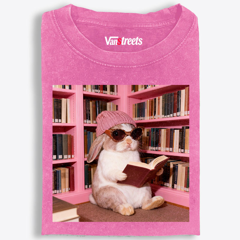 Bunny Bookish Rabbit Retro Washed T-Shirt | 100% Cotton | Streetwear Essential