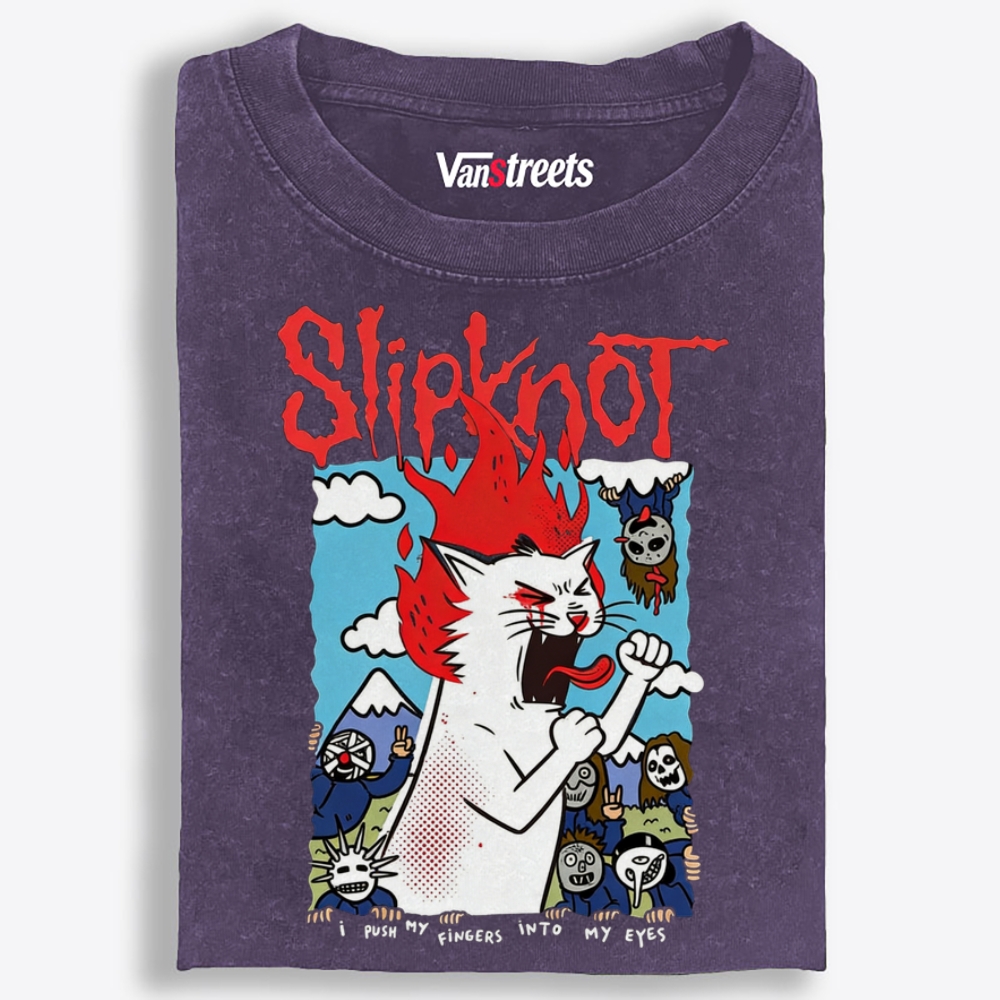 Slipknot Fire Cat Parody Retro Washed T-Shirt | 100% Cotton | Streetwear Essential