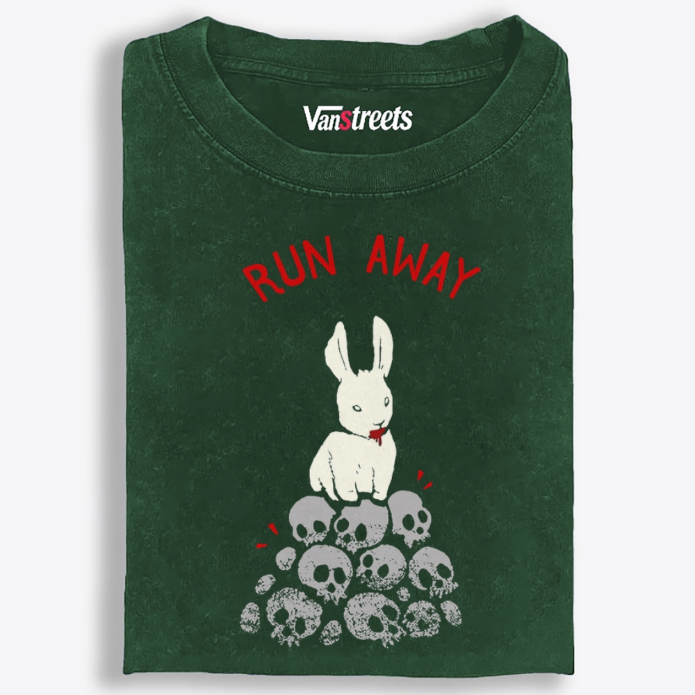 Run Away Killer Rabbit Of Caerbannog Retro Washed T-Shirt | 100% Cotton | Streetwear Essential