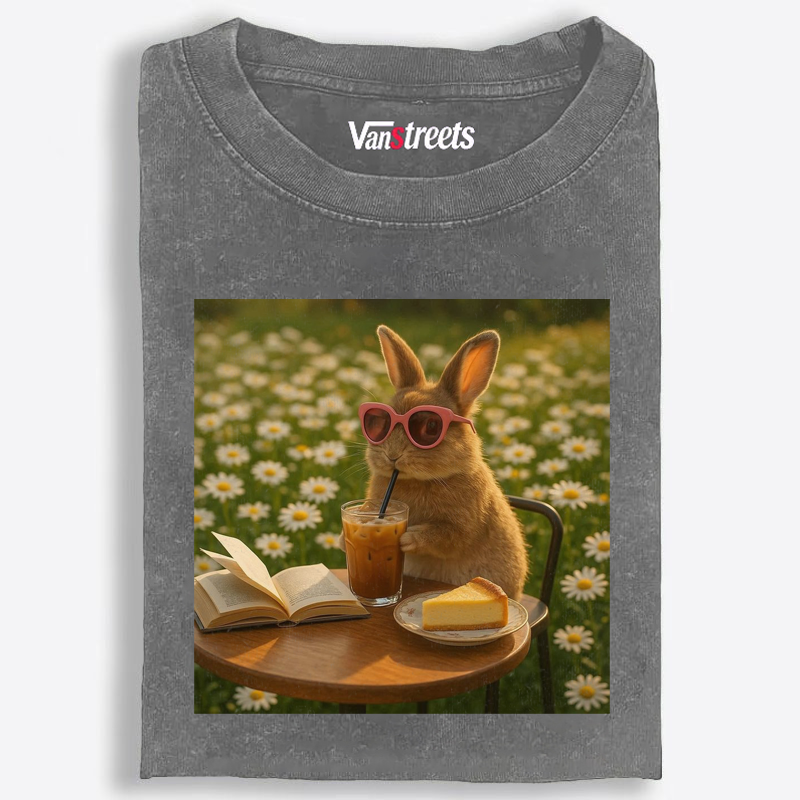 Daisy Afternoon Tea Bunny Meme Retro Washed T-Shirt | 100% Cotton | Streetwear Essential
