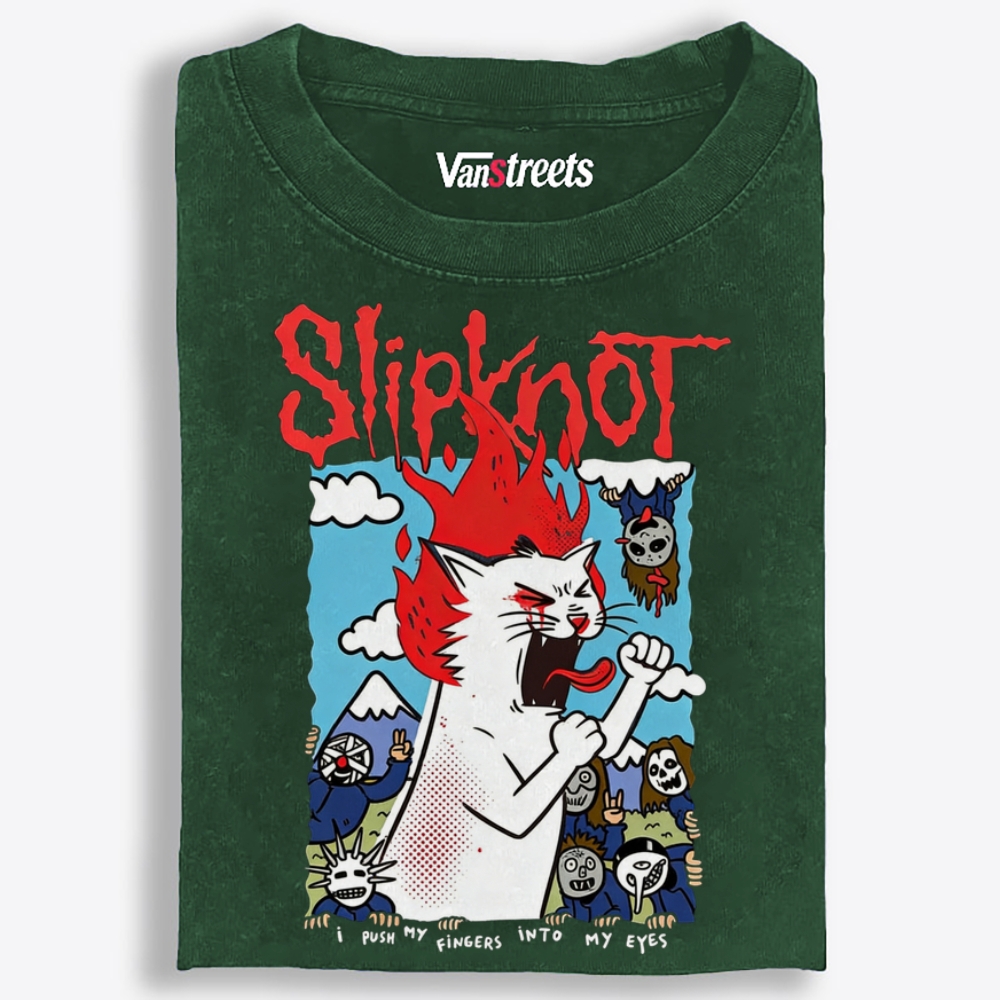 Slipknot Fire Cat Parody Retro Washed T-Shirt | 100% Cotton | Streetwear Essential