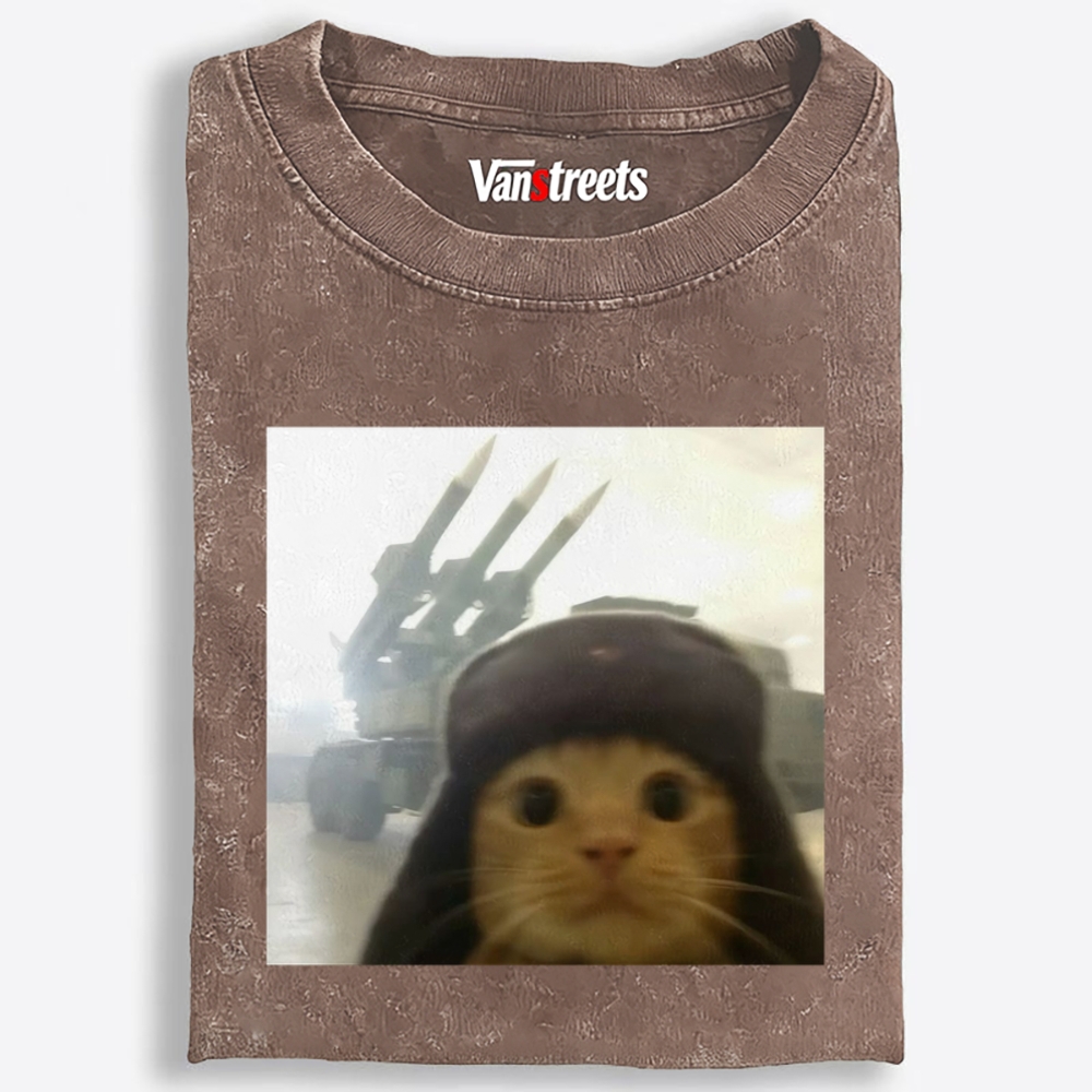 Cat with Missiles Hardcore Meme Retro Washed T-Shirt | 100% Cotton | Streetwear Essential