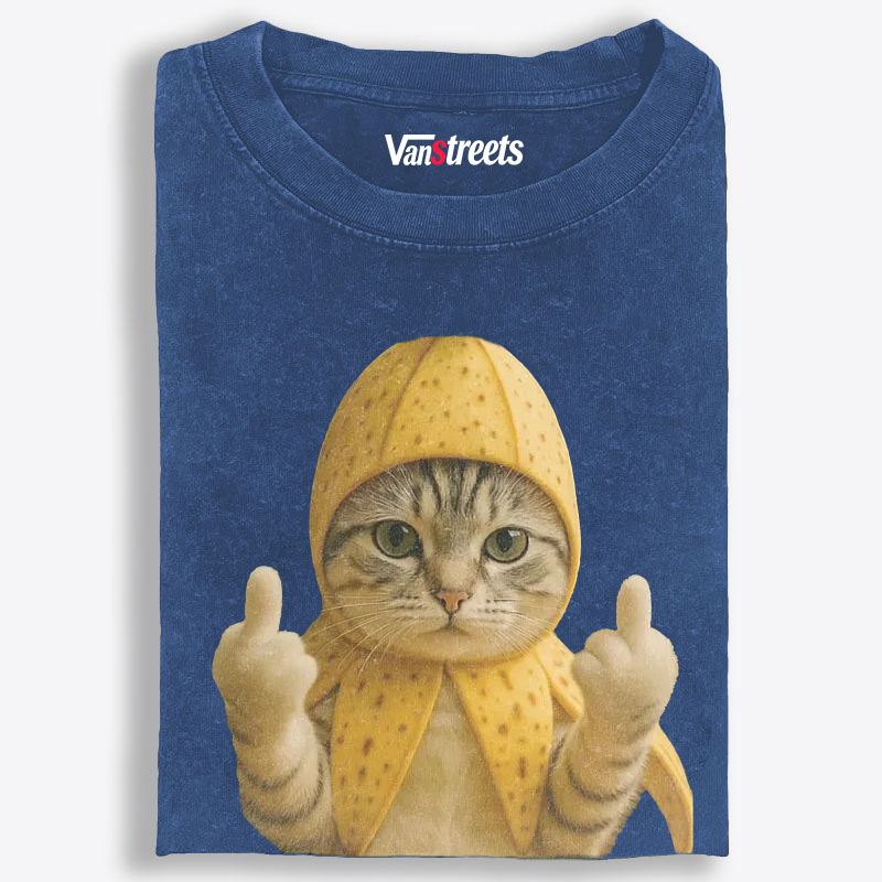 Banana Cat Middle Finger Meme Retro Washed T-Shirt | 100% Cotton | Streetwear Essential