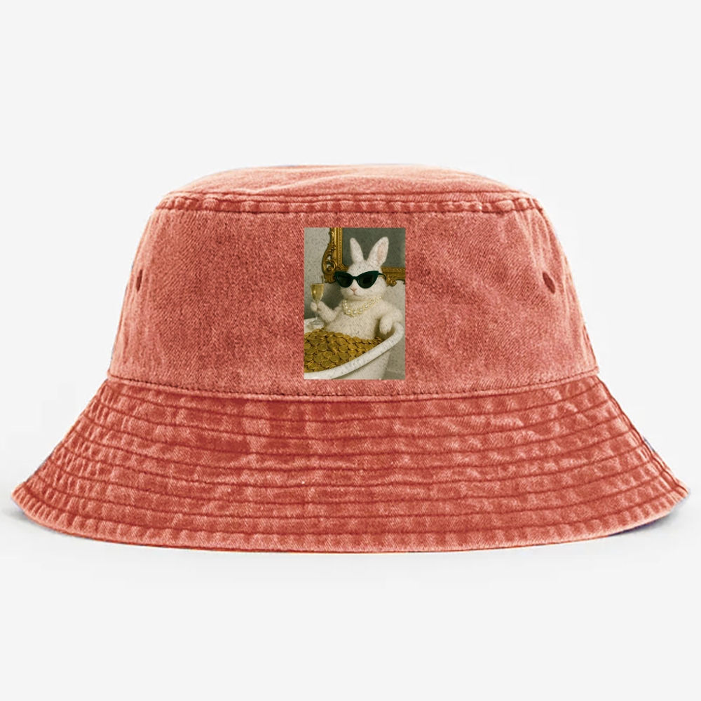Bathtub Gold Coins Bunny Retro Vintage Washed Bucket Hat