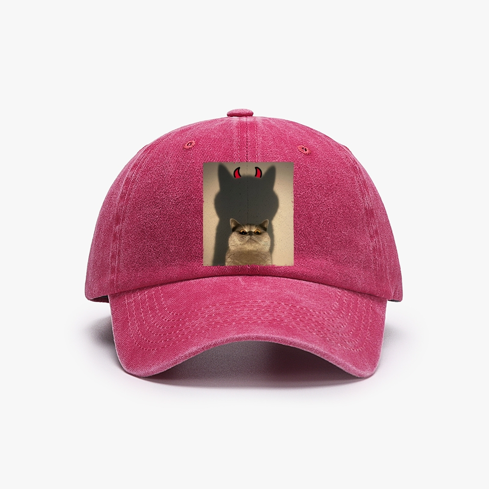 Demon Shadow Cat Meme Retro Washed Baseball Cap