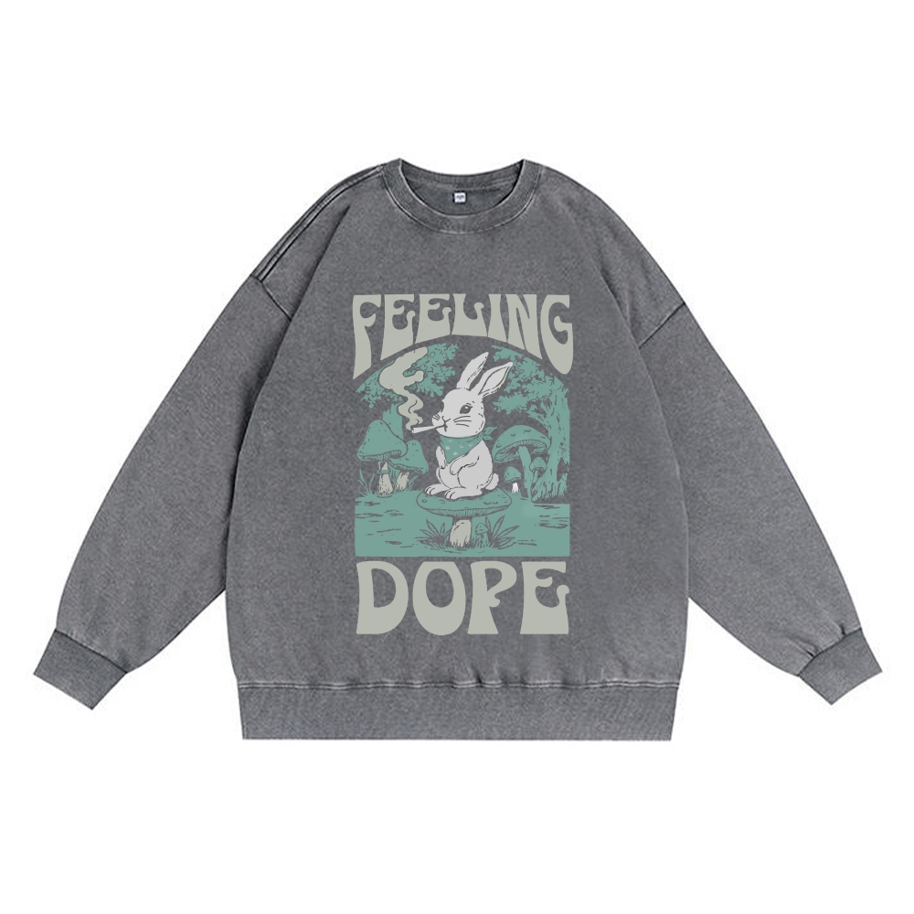 Bunny Feeling Dope Rabbit Retro Premium Washed Cotton Crewneck Sweatshirt