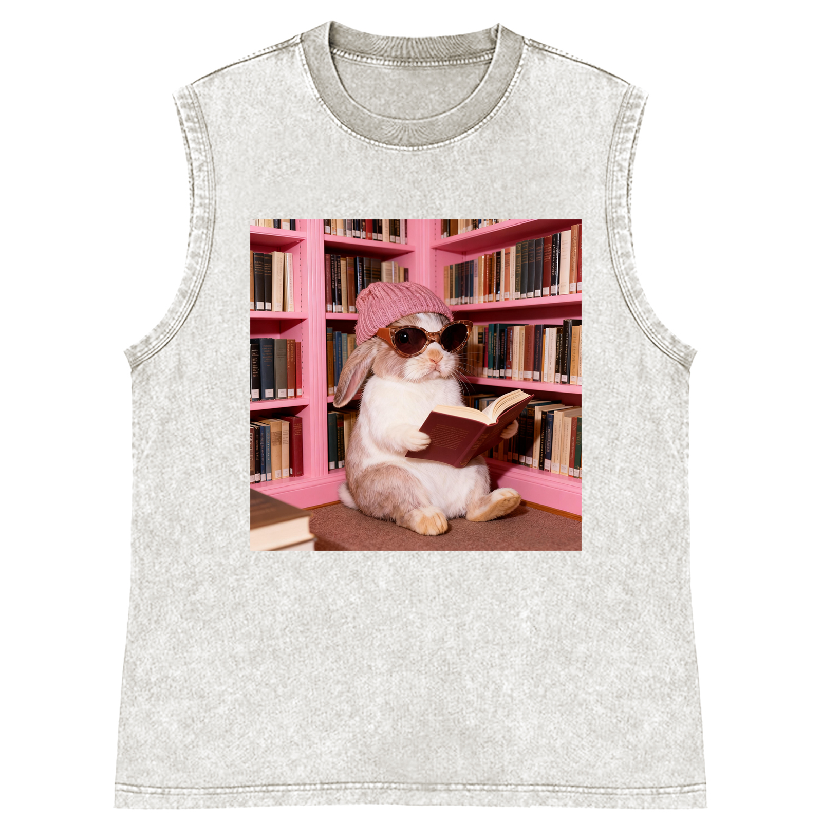 Bunny Bookish Rabbit Retro Washed Tank Top