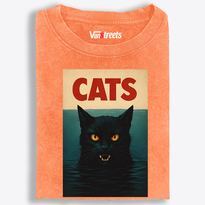 CATS (Jaws Parody) Retro Washed T-Shirt | 100% Cotton | Streetwear Essential
