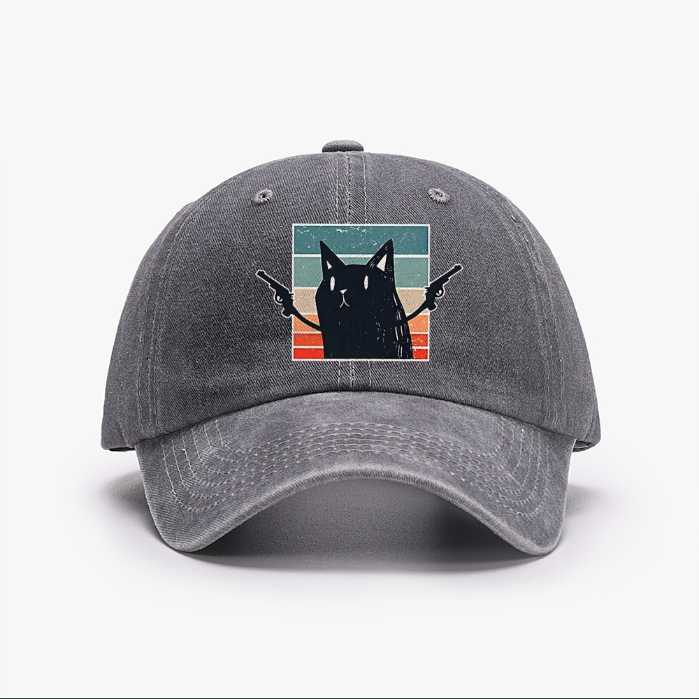 "Pew Pew Madafakas" Black Cat Retro Washed Baseball Cap