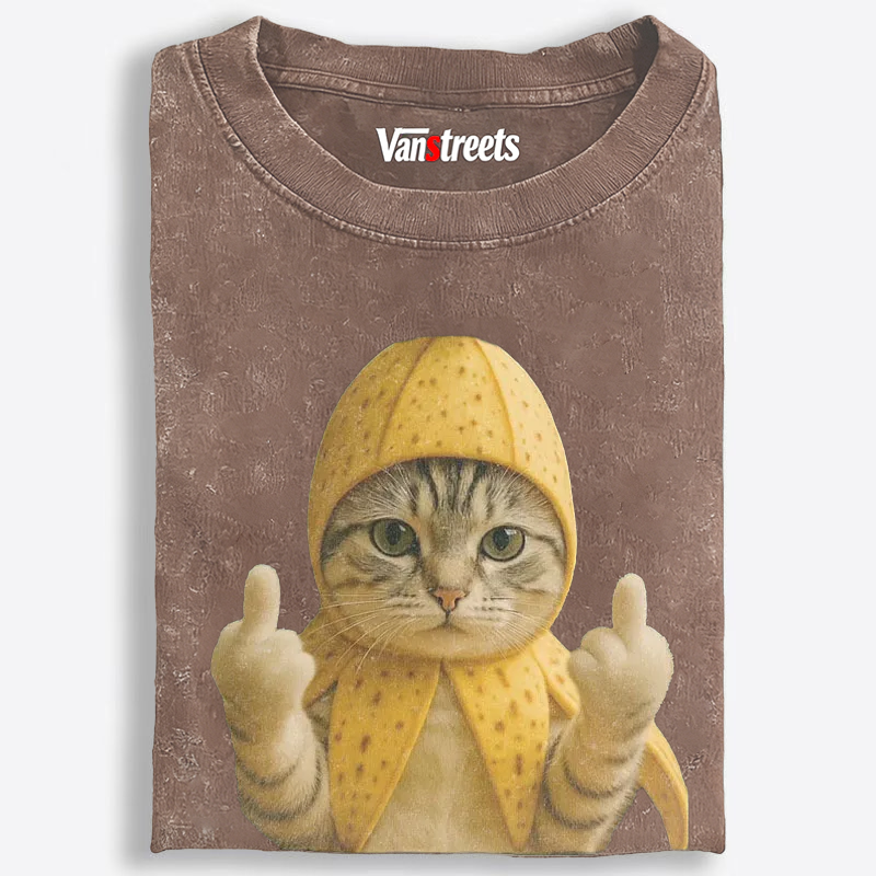 Banana Cat Middle Finger Meme Retro Washed T-Shirt | 100% Cotton | Streetwear Essential