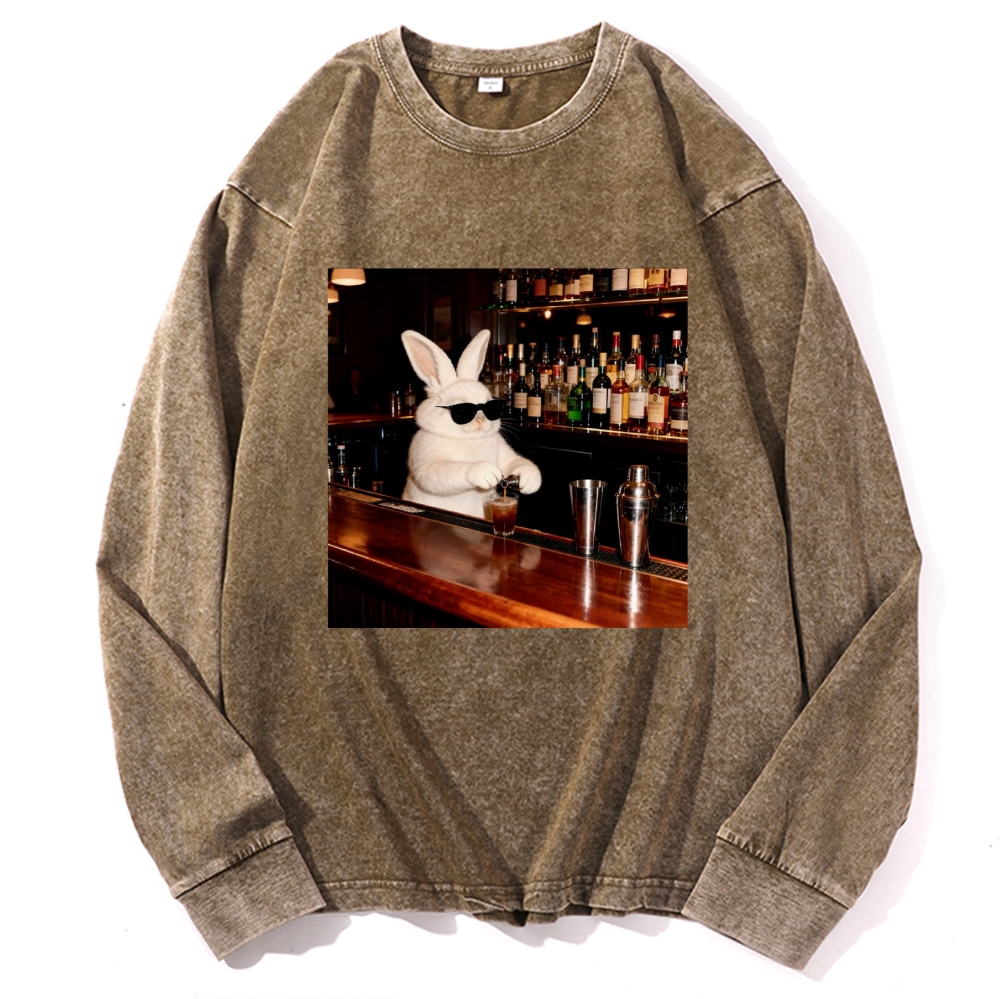 Bartender Bunny Retro Washed Long Sleeve T-Shirt