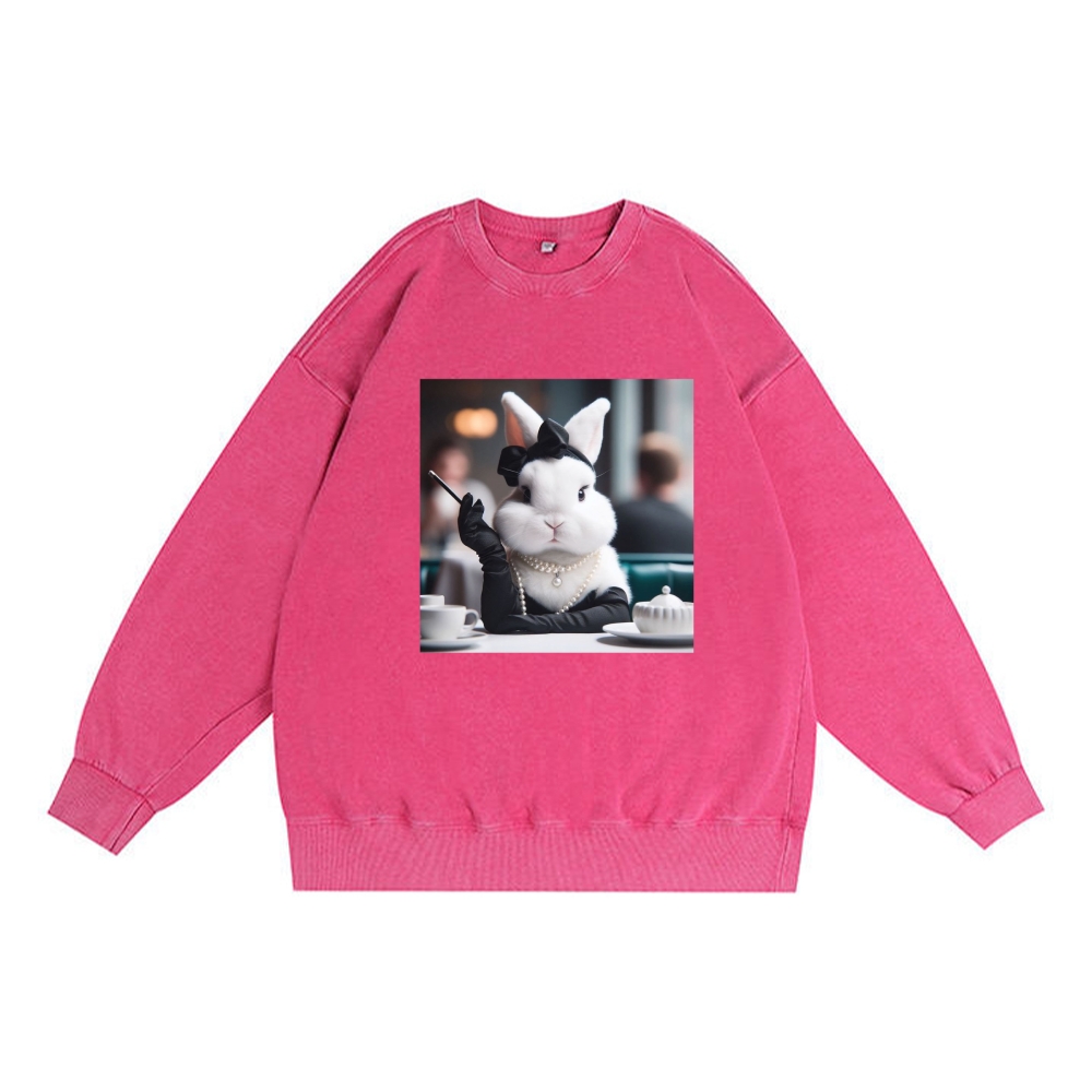 Pearl Bunny · Tea Break Retro Premium Washed Cotton Crewneck Sweatshirt