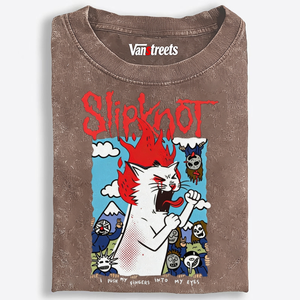 Slipknot Fire Cat Parody Retro Washed T-Shirt | 100% Cotton | Streetwear Essential