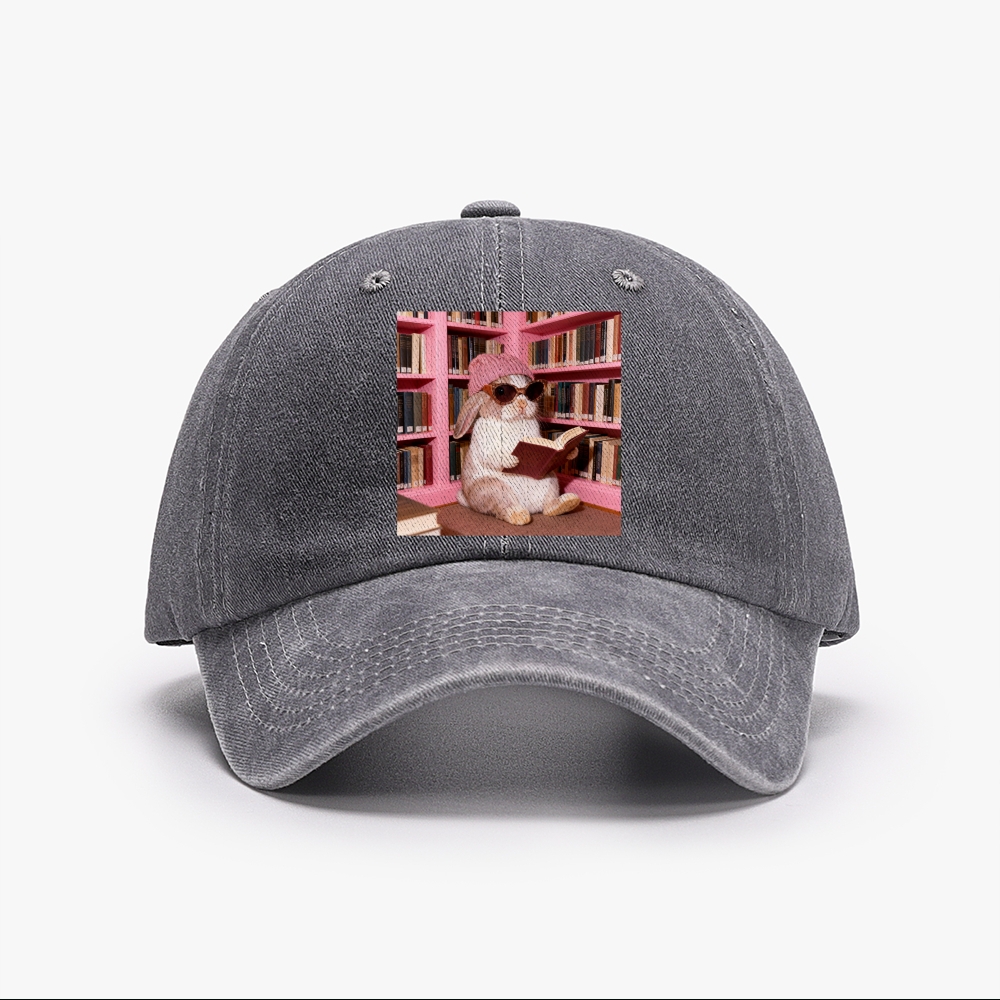 Bunny Bookish Rabbit Retro Washed Baseball Cap