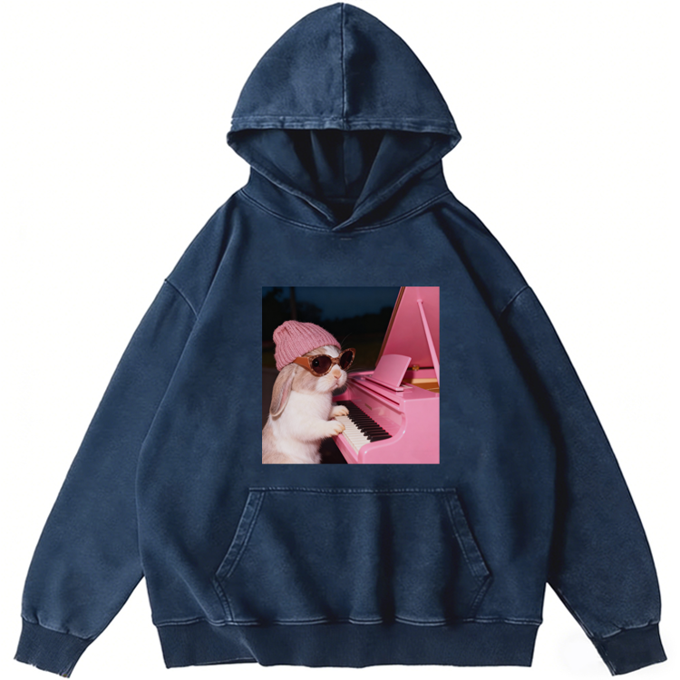 Bunny The Piano Rabbit Retro Washed Hoodie