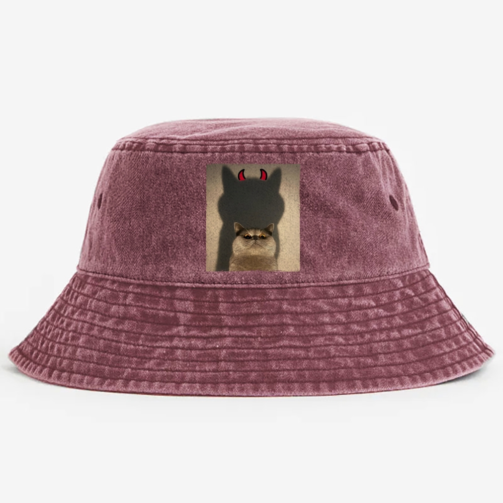 Demon Shadow Cat Meme Retro Vintage Washed Bucket Hat