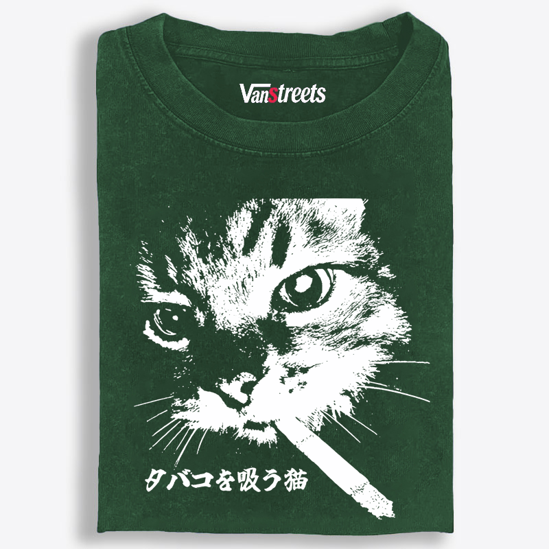 Rebel Smoker Cat Rebel Smoker CatRetro Washed T-Shirt | 100% Cotton | Streetwear Essential