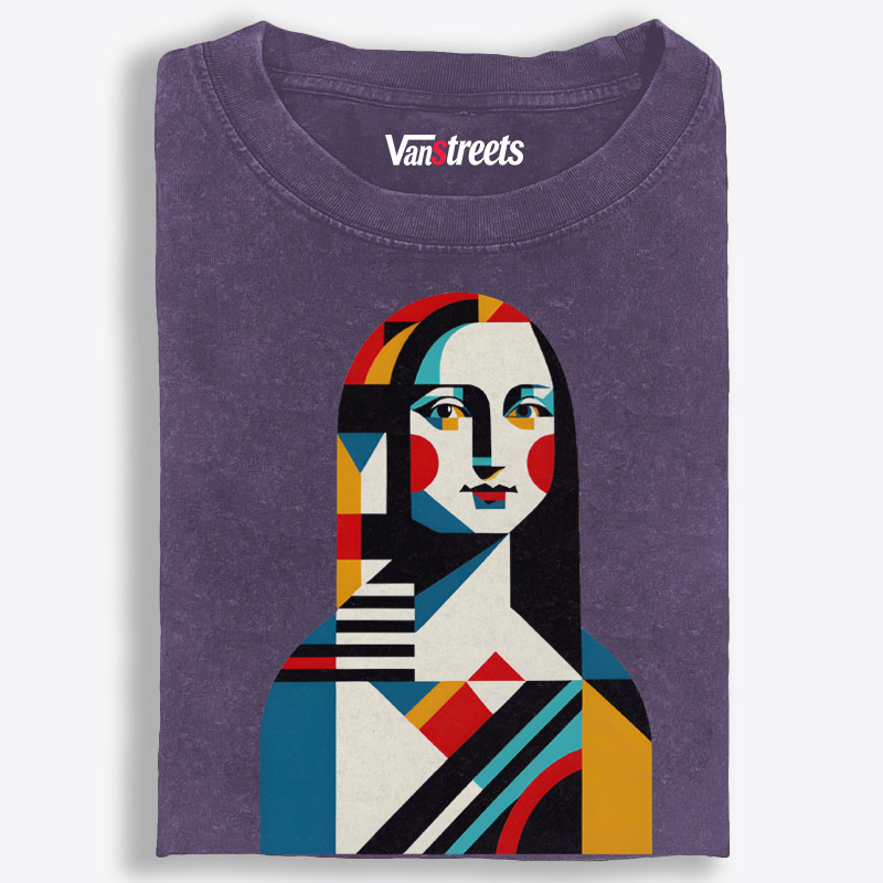 Geometric Cubist Mona Lisa Washed T-Shirt | 100% Cotton | Streetwear Essential