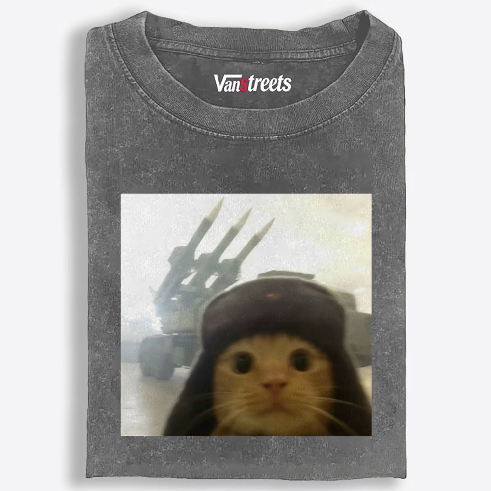 Cat with Missiles Hardcore Meme Retro Washed T-Shirt | 100% Cotton | Streetwear Essential