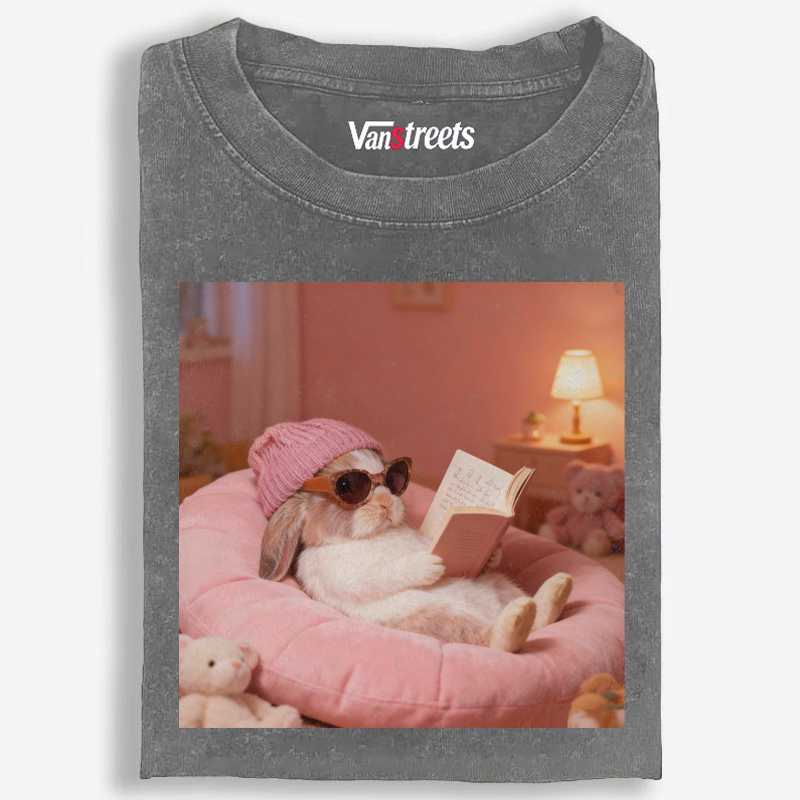 Bunny Bookish Rabbit Retro Washed T-Shirt | 100% Cotton | Streetwear Essential