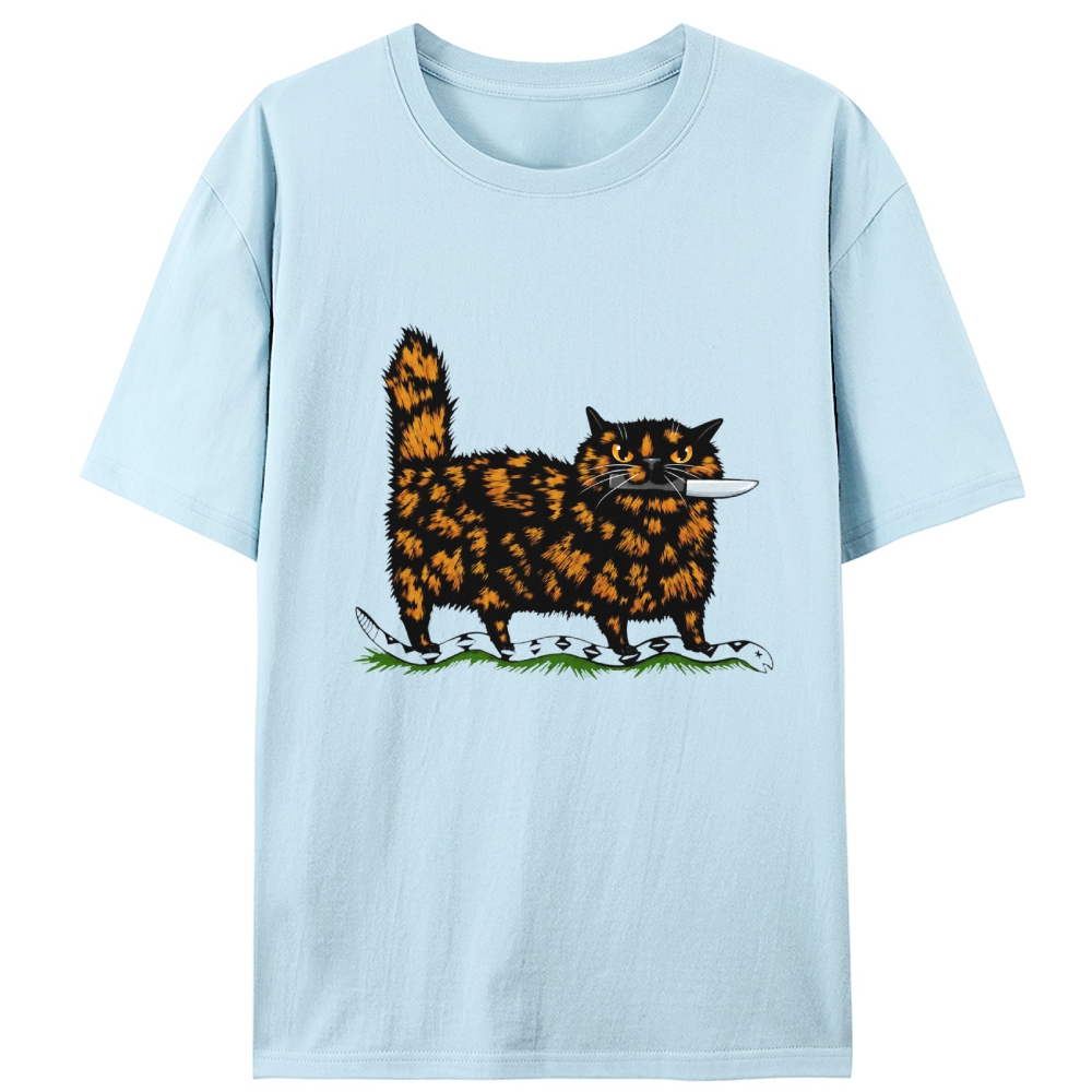 Tortoiseshell Cat With A Knife Retro Designed for Women - Slim Fit Cotton Tee